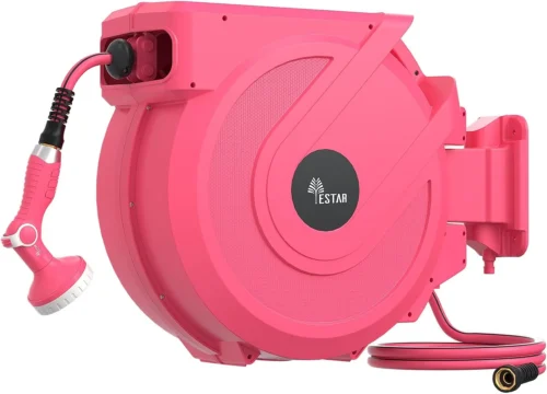 Garden Hose Reel 5/8 in x100 ft, Heavy Duty Wall Mounted Hose Reel with 10- Function Sprayer Nozzle