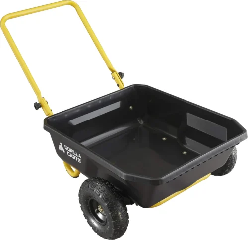 Carts GCR-4 Poly Dump Cart, 2-Wheel Garden Wagon with Foldable Handle, 4 cu ft, 300 lb. Capacity, Black/Yellow