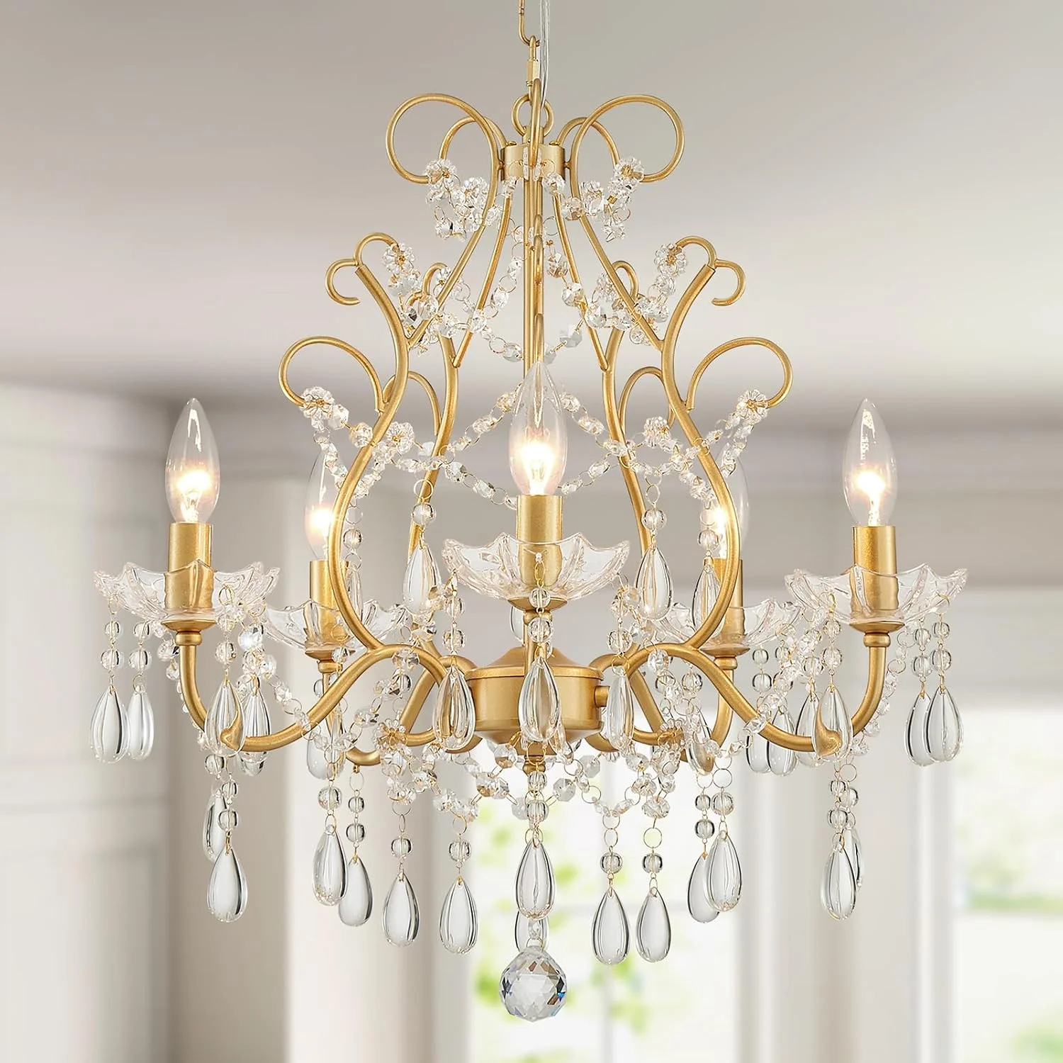 5-Light Crystal Candle Chandelier Pendant Ceiling Light Modern Lighting Fixture for Bedroom Hallway Bar Kitchen - Image 6