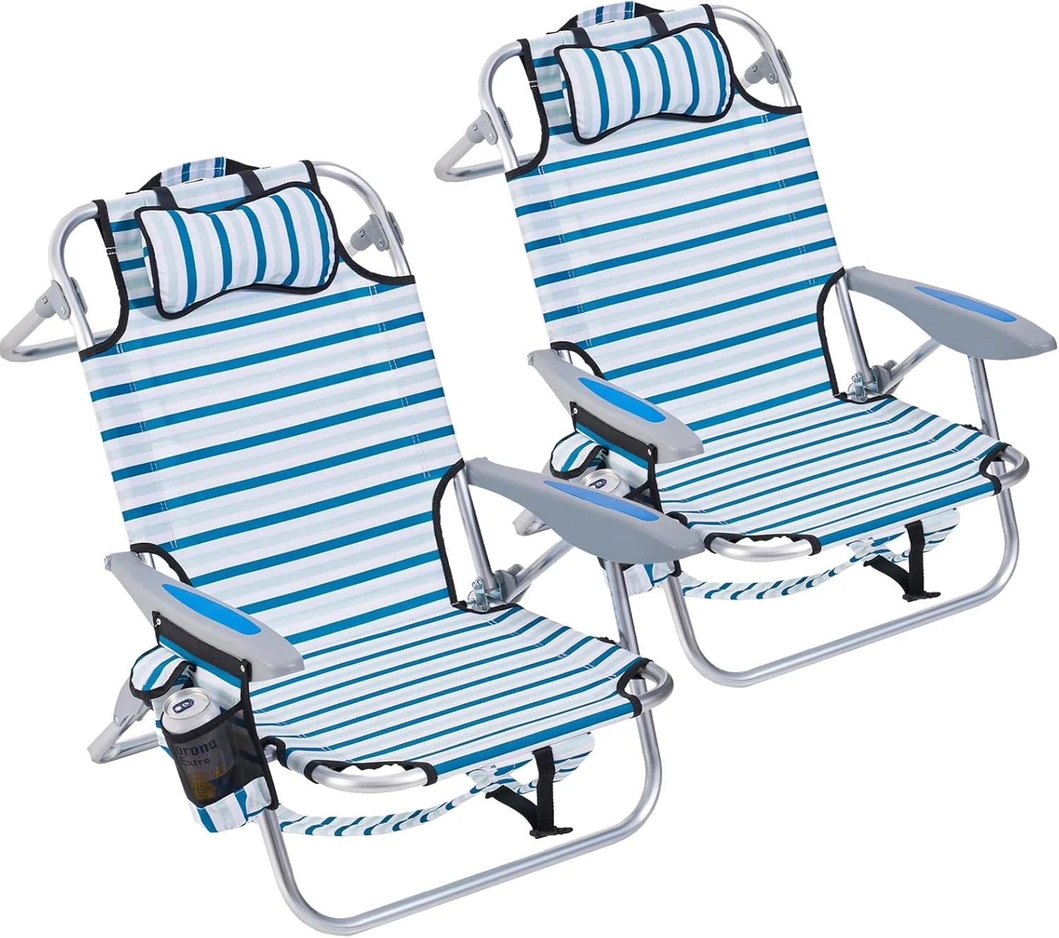 2 Pack Lightweight Portable Camping Beach Chair for Adults, Outdoor Lay Flat Folding Beach Chairs with 5 - Image 5