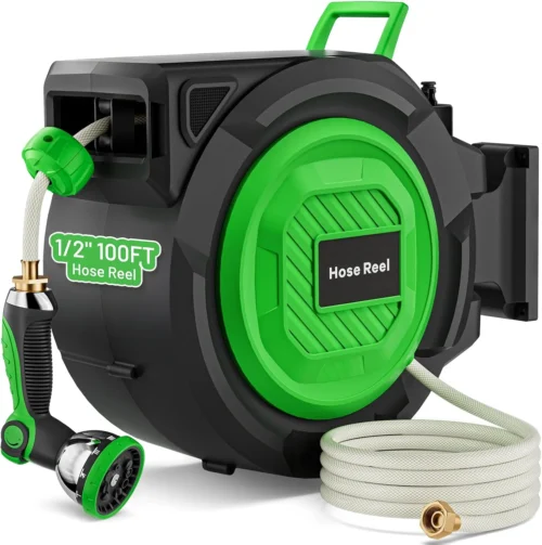 Alternative view of Garden Hose Reel, 1/2 in x 100 ft Automatic Slow Rewind System & Any Length Lock, Heavy Duty Wall-Mounted