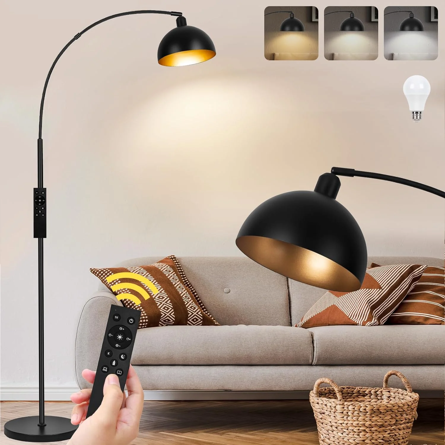 Arc Floor Lamp, Remote Control, Dimmable, 2700-6000K, Bulb Included, 9W LED, Modern Arch Standing lamp - Image 3