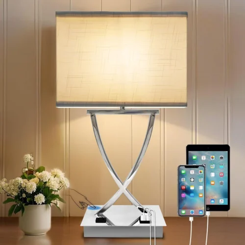 Alternative view of Fully Dimmable Medium Table Lamp for Bedroom with Type C/USB Charging Port and 1 AC Outlet White Shade 21.38