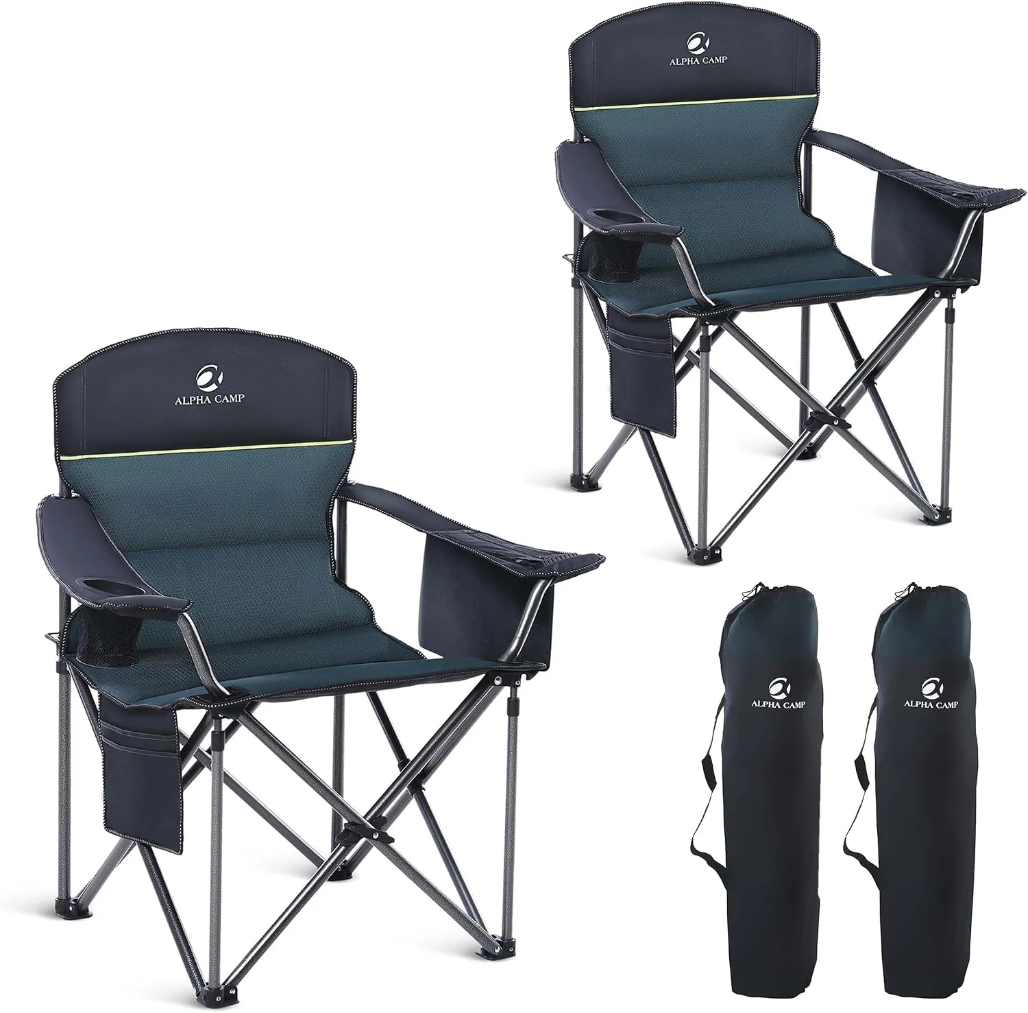 CAMP Folding Camping Chair Oversized Heavy Duty Padded Outdoor Chair with Cup Holder Storage and Cooler Bag - Image 8