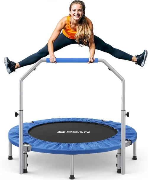 SP2 40/48 Foldable Mini Rebounder Trampoline for Adults, FED Fitness, 330/440 lbs Capacity, Adjustable Foam Handle