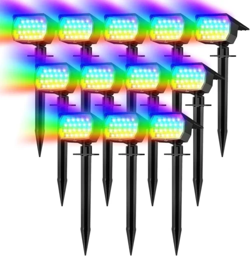 Solar Spot Lights Outdoor Waterproof IP65, 12 Pack Landscape Spotlights with 46 LEDs, 3 Modes Auto On/Off Solar