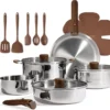19pcs Stainless Steel Cookware Set with Detachable Handle, Pots and Pans Set