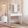 KAILYN Collection, Vanity Desk with Mirror and 9 LED Bulbs, Dressing Table with 9 Drawers