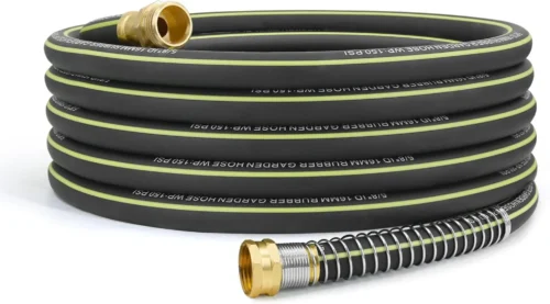 Lightweight Rubber Garden Hose 100 ft, 5/8 Hybrid Rubber Hose with Solid Brass Fitting