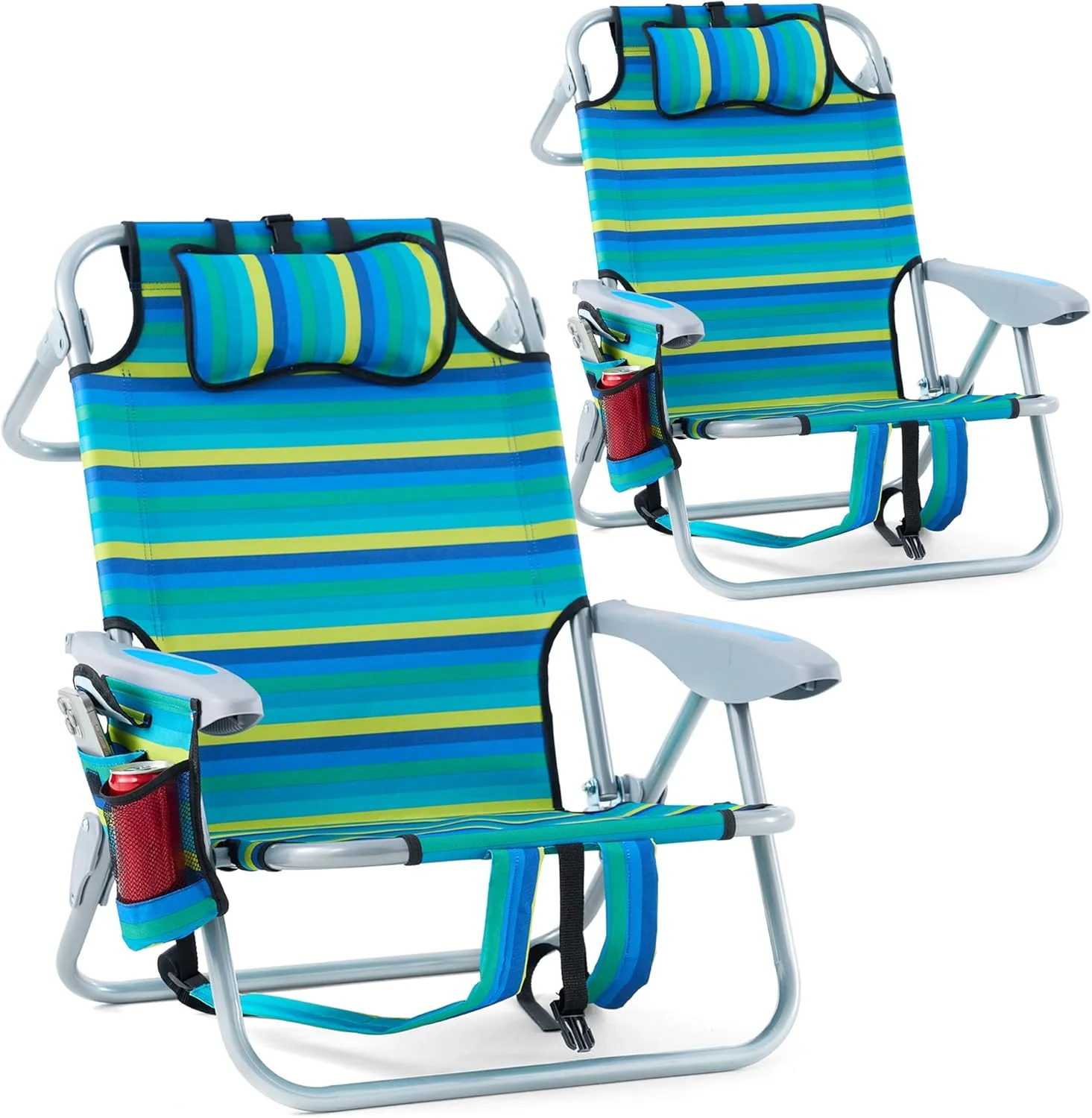 2 Pack Lightweight Portable Camping Beach Chair for Adults, Outdoor Lay Flat Folding Beach Chairs with 5 - Image 10