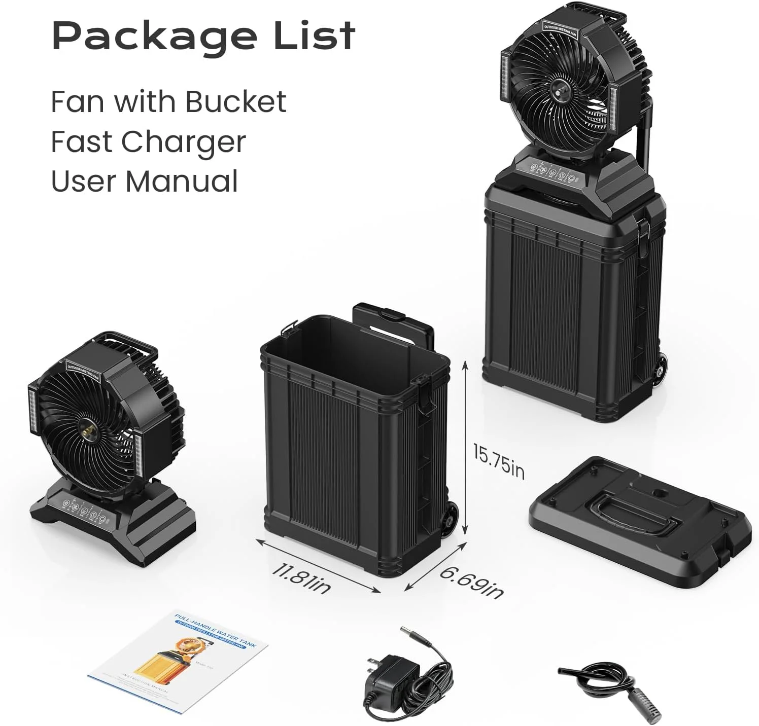 4 Gal Large Misting Bucket Fan Portable, 40000mAh Rechargeable Mister Fan with Retractable Handle & - Image 8