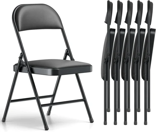 CHANGES Folding Chair 4 Pack, Comfy PU Leather Padded Folding Chairs for Outside and Indoor