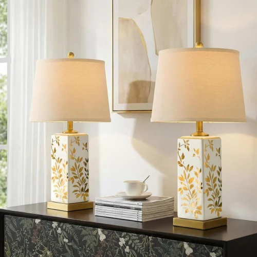 20.5 Small Bedside Lamp Set of 2 with 5FT Cord, Green Ceramic Modern Farmhouse Table Lamps for Nightstand
