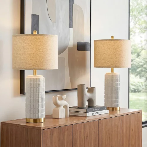 Alternative view of Small Bedside Table Lamp Set of 2 for Bedroom Living Room, 21.5'' Modern Ceramic Nightstand Lamps with Gold Base