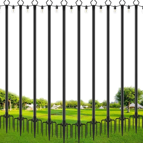 4 Pack String Light Poles, 10 Ft Metal Poles with Fork for Outdoor String Lights, Outdoor Light Poles with Fork - For Home Projects