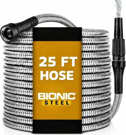 Alternative view of STEEL 150 Ft Metal Garden Hose with Sprayer Nozzle, Non Kinking Design, Stainless Steel Heavy Duty Water Hose