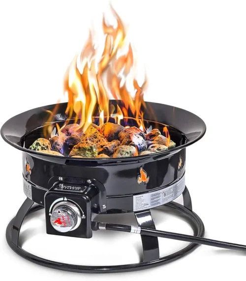 Living Portable Propane Fire Pit, 19-inch, 58, 000 BTU with Fire Pit Cover & Carry Kit, Black 893 Deluxe