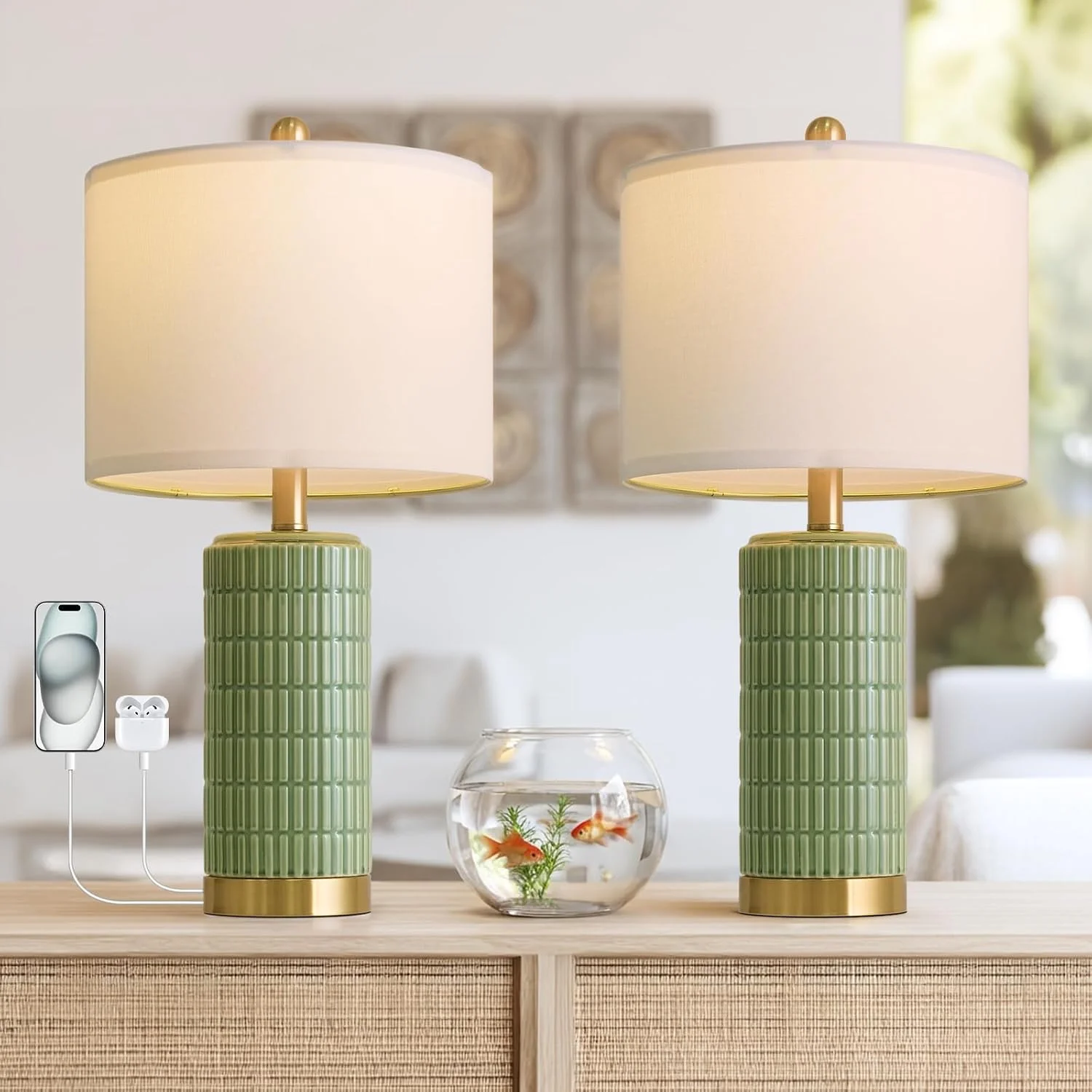 20.75 Small Modern Ceramic Table Lamp Set of 2 - Image 12