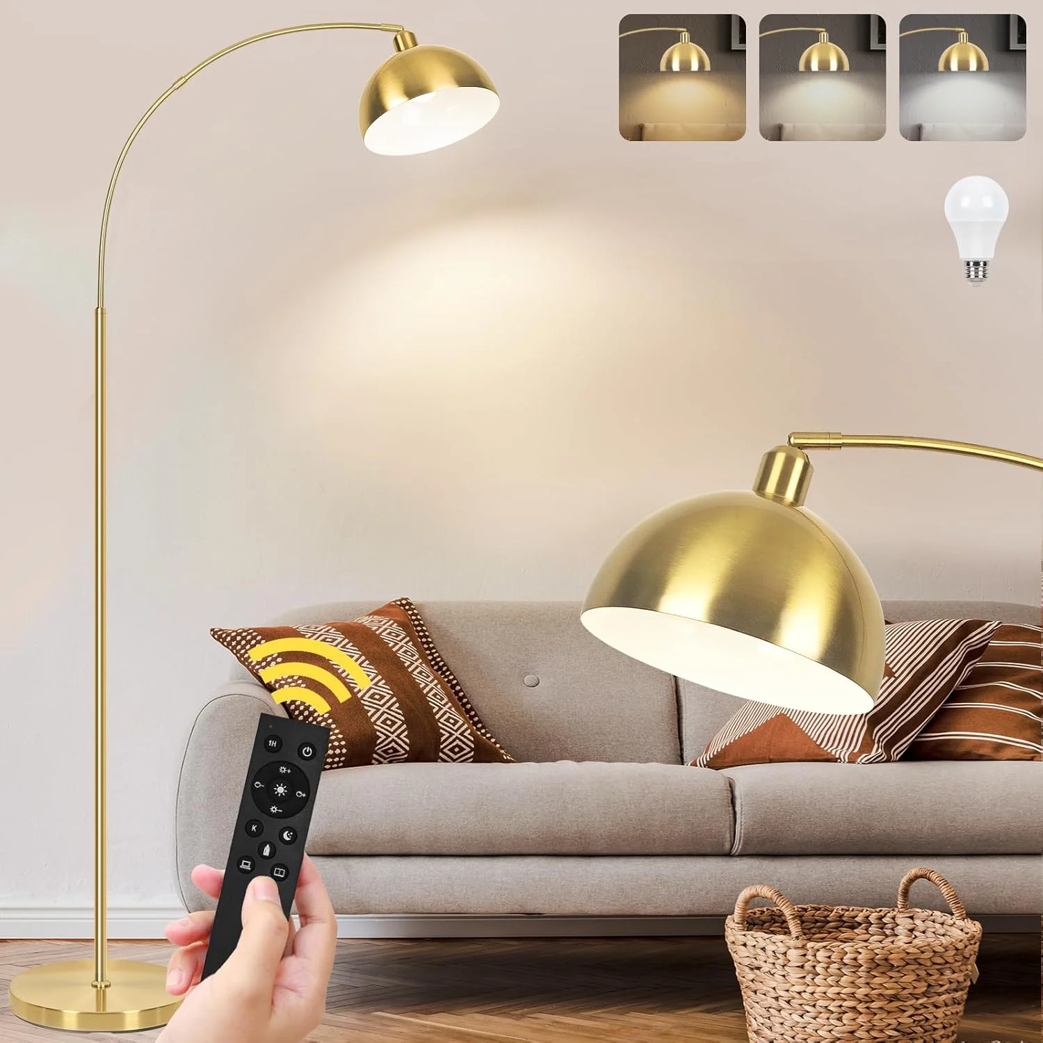 Arc Floor Lamp, Remote Control, Dimmable, 2700-6000K, Bulb Included, 9W LED, Modern Arch Standing lamp - Image 2