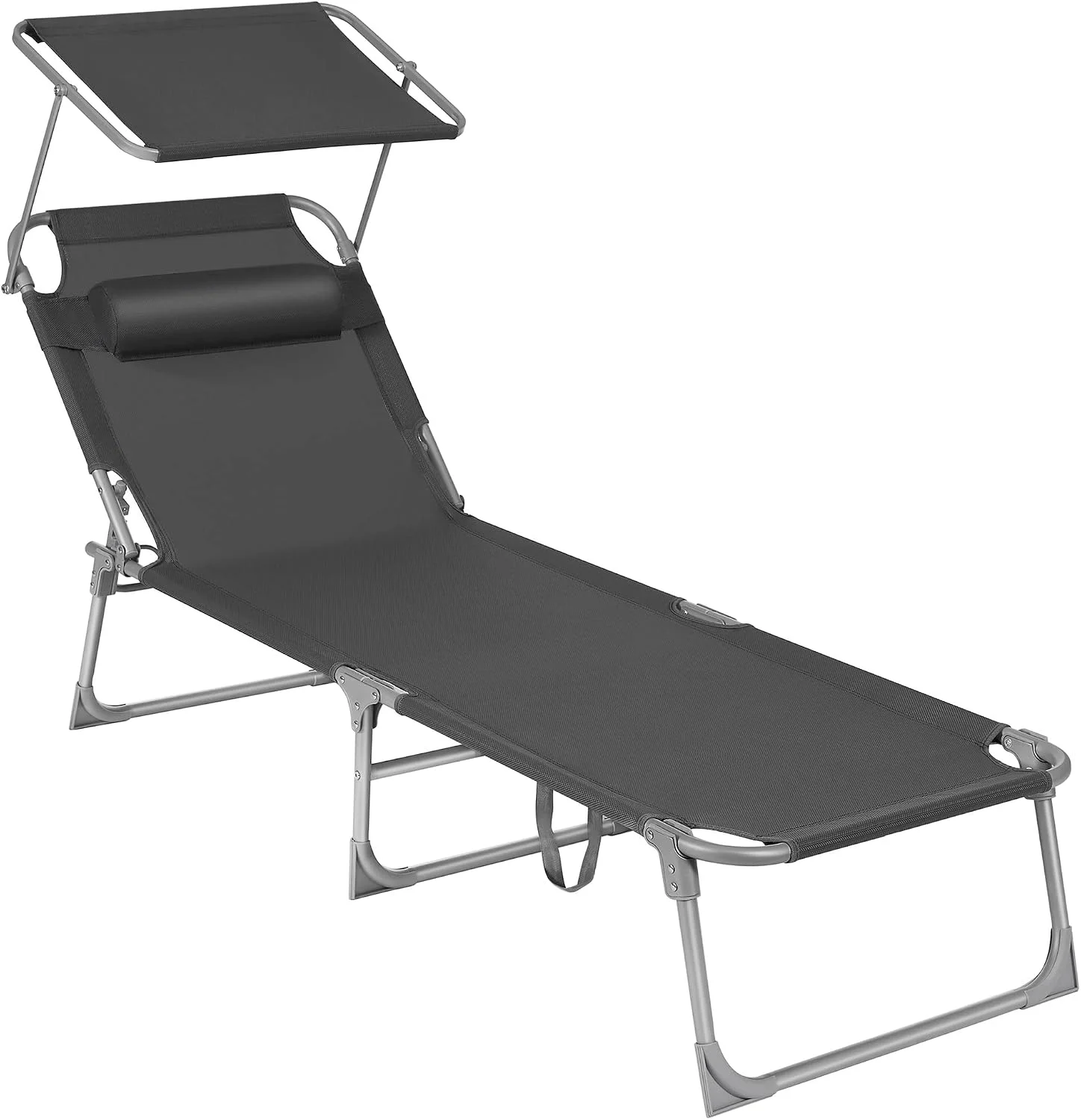 Sun Lounger, Folding Patio Chaise Lounge Chair with Canopy, 76 x 20.9 x 11.4 Inches, Holds 330 lb, UGCB19UV1 - Image 2