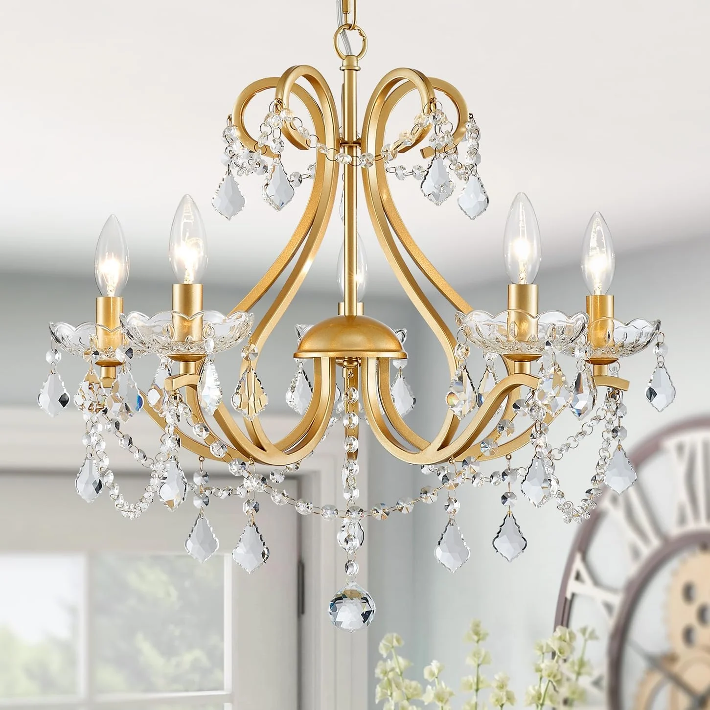 5-Light Crystal Candle Chandelier Pendant Ceiling Light Modern Lighting Fixture for Bedroom Hallway Bar Kitchen - Image 13