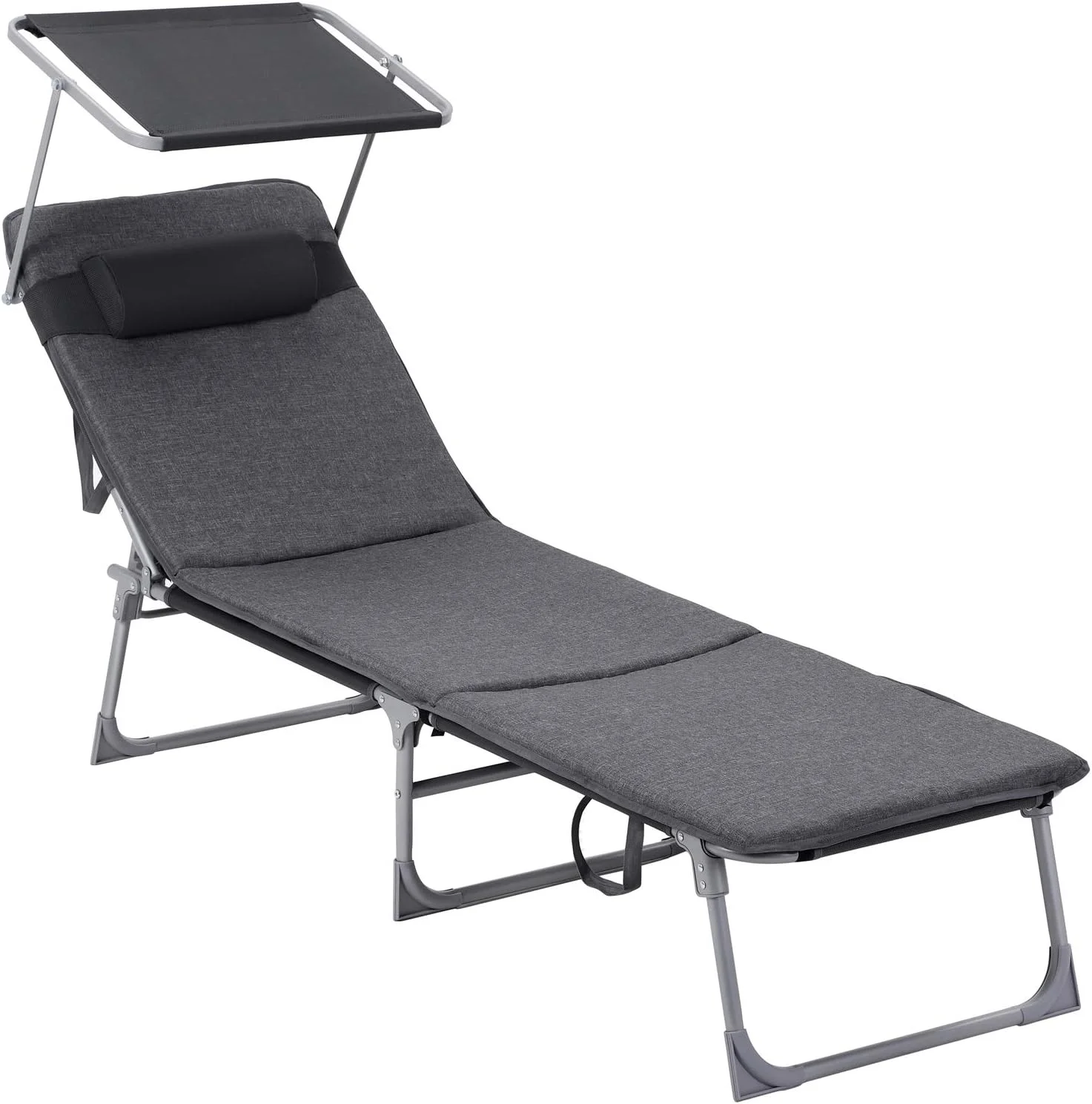 Sun Lounger, Folding Patio Chaise Lounge Chair with Canopy, 76 x 20.9 x 11.4 Inches, Holds 330 lb, UGCB19UV1 - Image 3