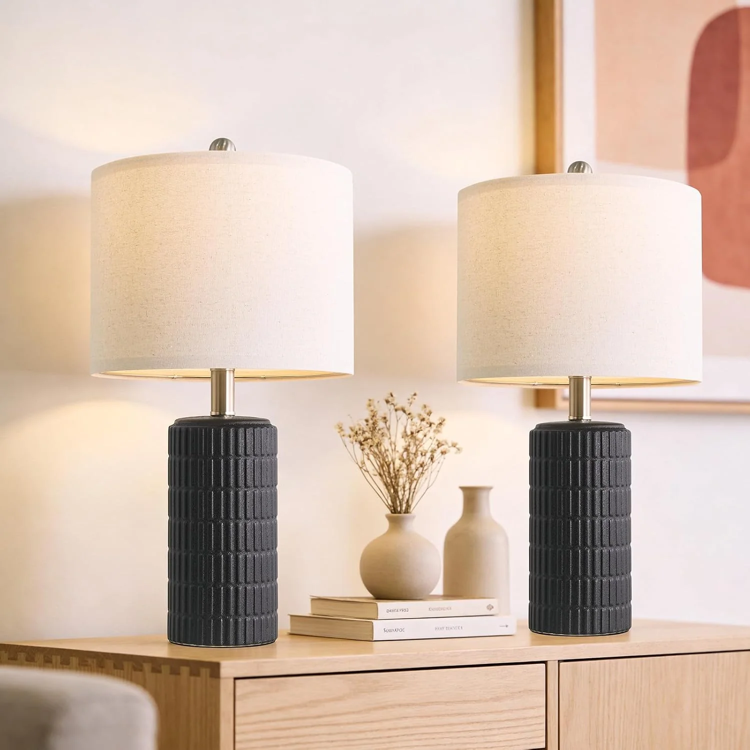 20.75 Small Modern Ceramic Table Lamp Set of 2 - Image 4