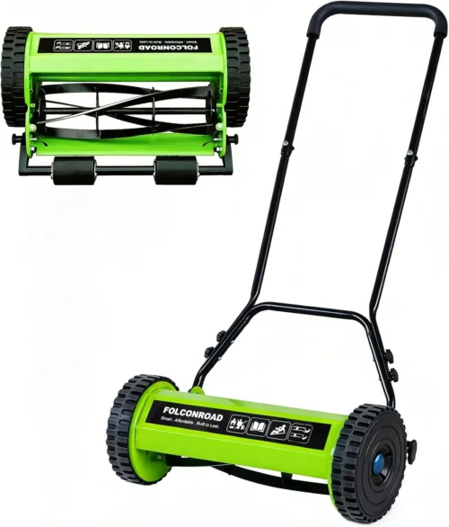 14-Inch 4-Blade Push Reel Lawn Mower, Manual Reel Push Mower, Walk-Behind Lawn Mowers, 5-Position Cutting - For Lawn Care