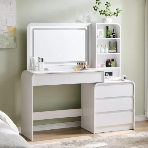 Alternative view of Vanity Desk with Mirror and Lights, 50?? Modren Makeup Vanity with 35.43 Mirror and 5 Drawers