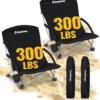 Low Beach Chairs 2 Pack, Folding Portable Chair for Adults lightweight Extra Wide Ergonomic High Back Seat