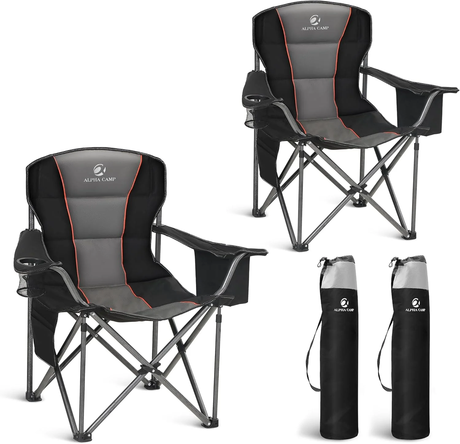 CAMP Folding Camping Chair Oversized Heavy Duty Padded Outdoor Chair with Cup Holder Storage and Cooler Bag