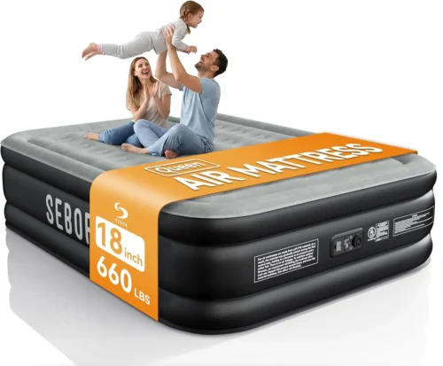 Air Mattress Queen with Built-in Pump 18, Comfortable Self-Inflating Air Mattress with High-Speed Pump
