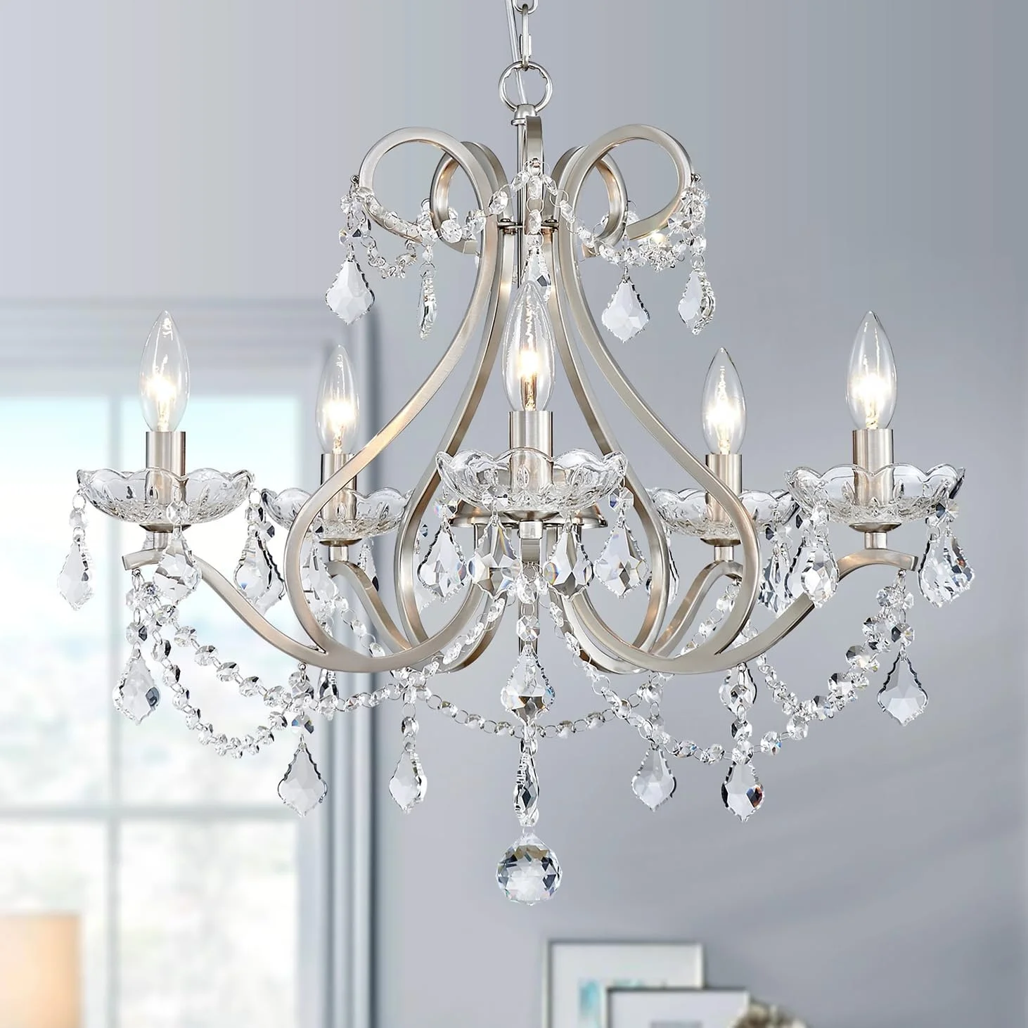 5-Light Crystal Candle Chandelier Pendant Ceiling Light Modern Lighting Fixture for Bedroom Hallway Bar Kitchen - Image 16
