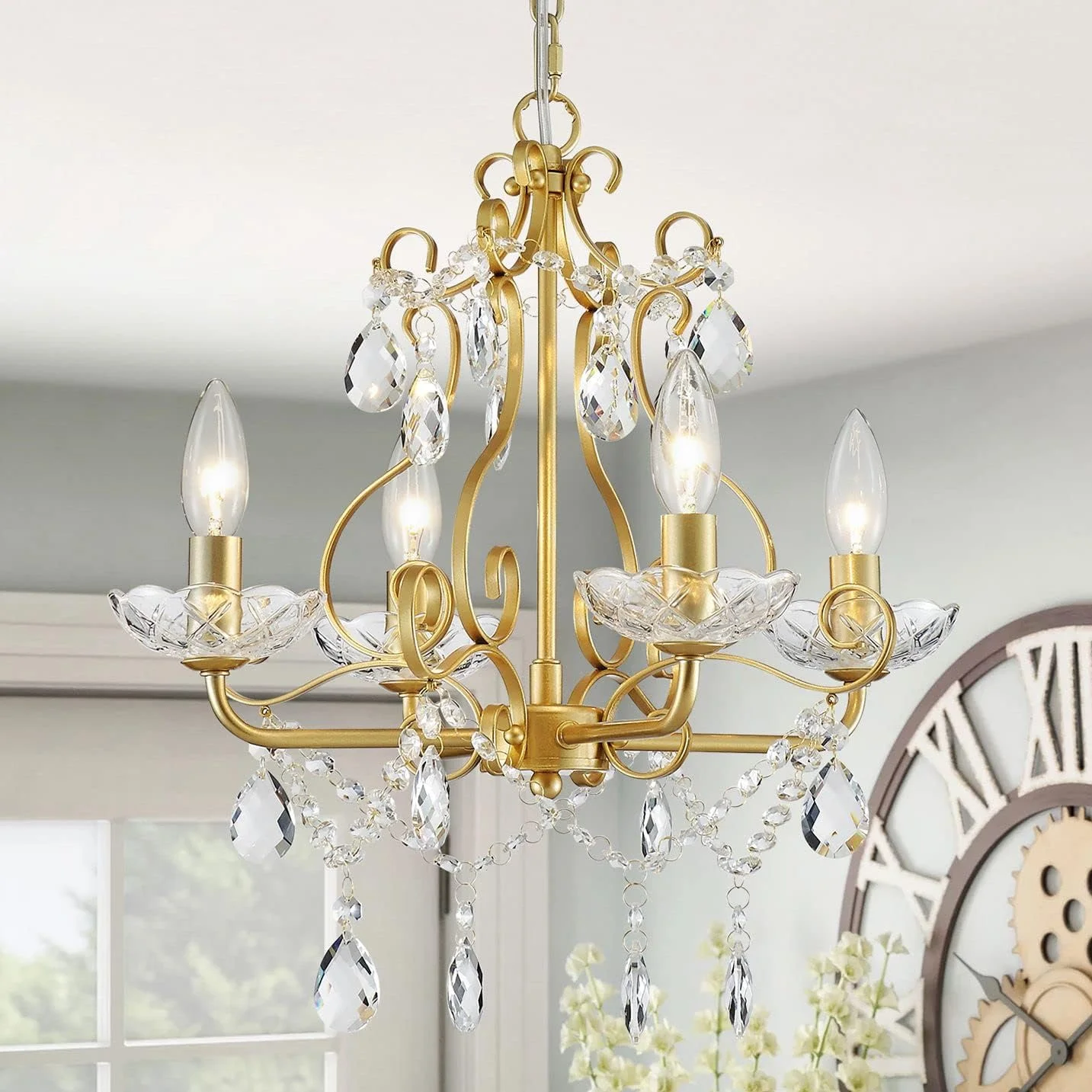 5-Light Crystal Candle Chandelier Pendant Ceiling Light Modern Lighting Fixture for Bedroom Hallway Bar Kitchen - Image 9