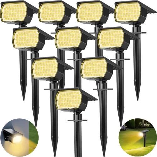 Solar Spot Lights Outdoor 10 Pack, [46 LED/3 Modes] Solar Landscape Spotlights Waterproof