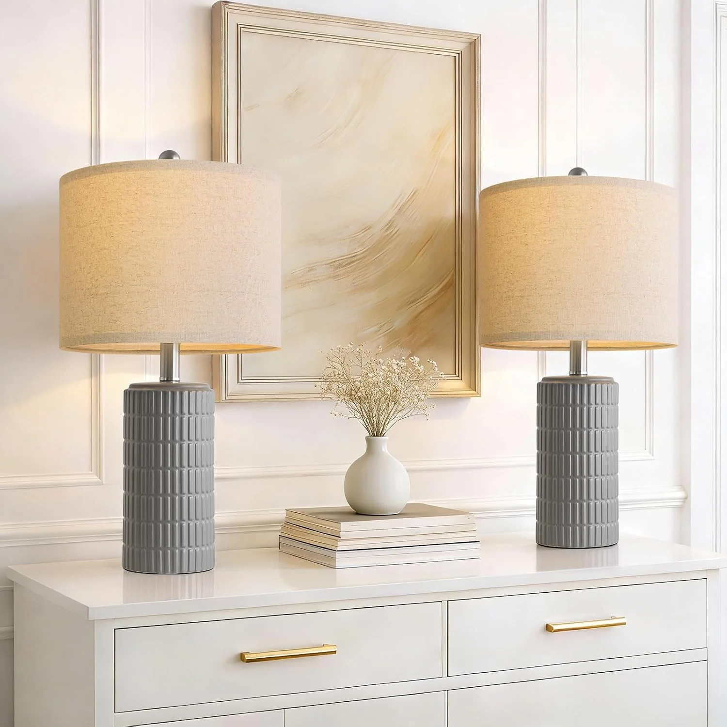 20.75 Small Modern Ceramic Table Lamp Set of 2 - Image 3