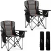 WIND 2 Pack Fully Padded Oversized Camping Chair Heavy Duty Lawn Chair Set with Adjustable Lumbar Support