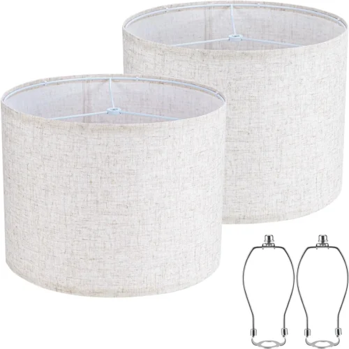 White 13 Drum Lamp Shades Set of 2 with Harps