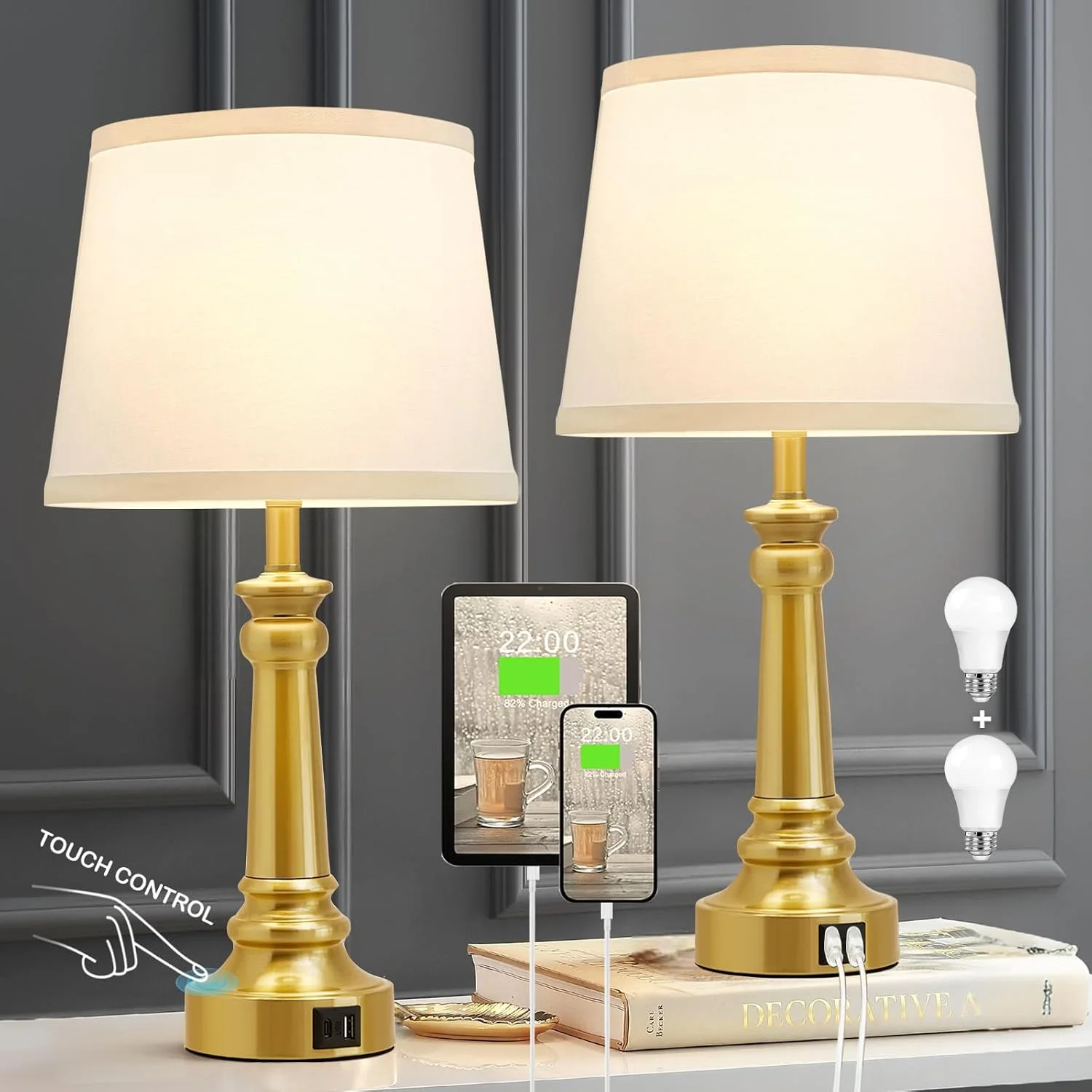 Nook Lamps for Bedroom Set of 2, Dimmable, Bulb Included