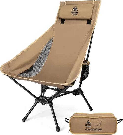 Tigerblade High Back Camping Chair with Pillow Design, Comfortable Widened Seat Folding Chair
