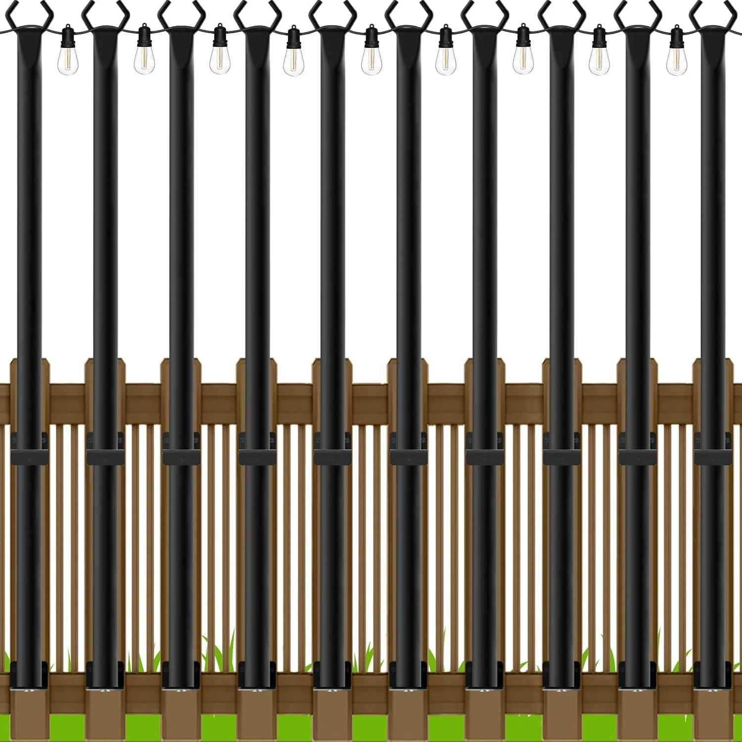 4 Pack String Light Poles, 10 Ft Metal Poles with Fork for Outdoor String Lights, Outdoor Light Poles with Fork - For Home Projects - Image 2