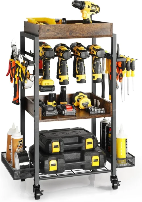Power Tool Organizer Garage Storage Organization Shelving Tool Holder Drill Rack Shelf Rolling Cart Open Tool - For Garage Organization