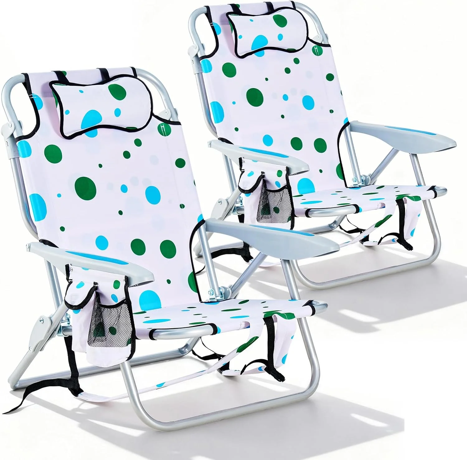 2 Pack Lightweight Portable Camping Beach Chair for Adults, Outdoor Lay Flat Folding Beach Chairs with 5 - Image 2