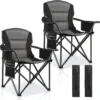 2 Pack Padded Oversized Camping Chairs for Adults, Heavy Duty Support 400 Lbs, Folding Portable Lawn Chair