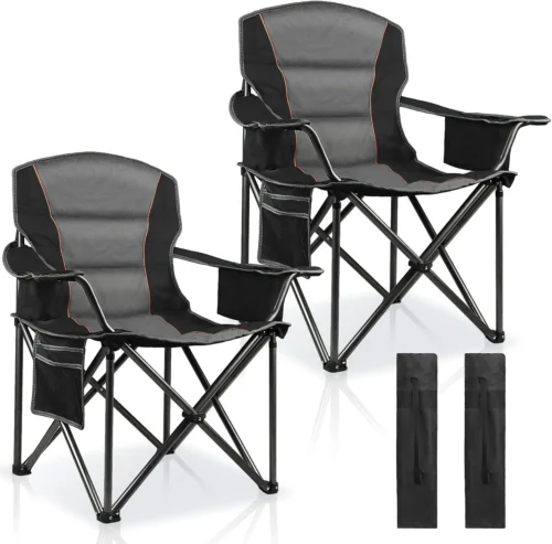 2 Pack Padded Oversized Camping Chairs for Adults, Heavy Duty Support 400 Lbs, Folding Portable Lawn Chair