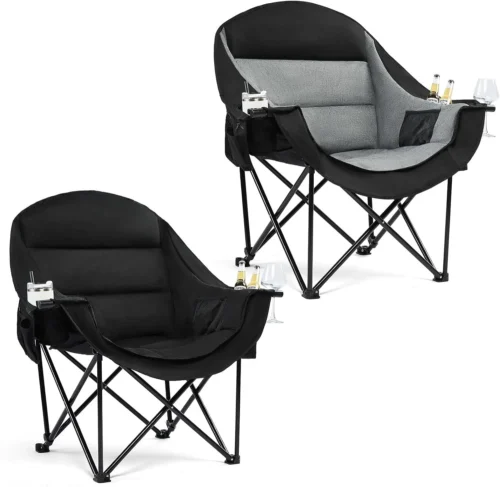 Alternative view of Camping Chairs for Adults, Heavy Duty Padded Outdoor Folding Lawn XL Camp Chair with Cup Holder Cooler Pockets