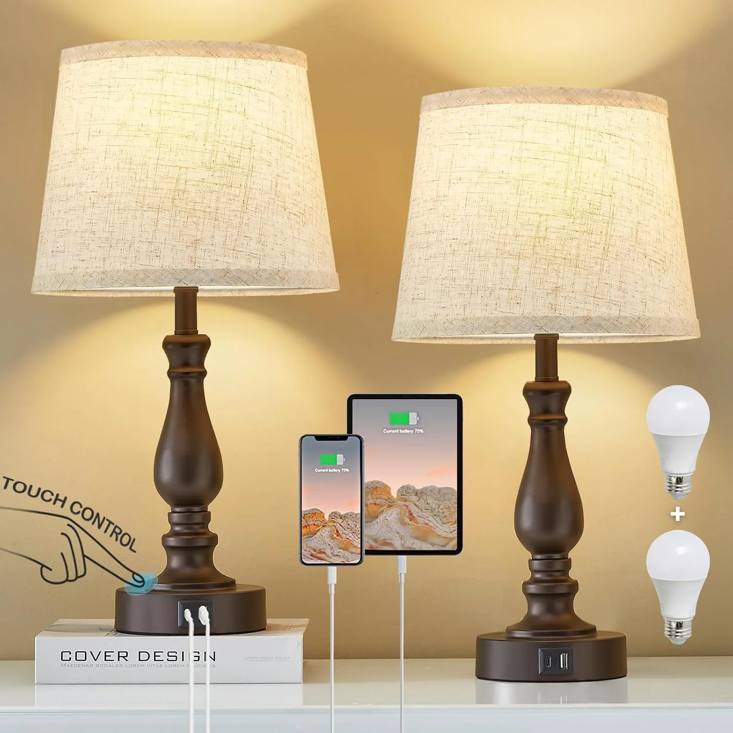Nook Lamps for Bedroom Set of 2, Dimmable, Bulb Included - Image 4