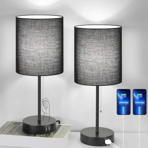 Alternative view of Table Lamp Set of 2 with 2 USB & AC Outlet, Pull Chain