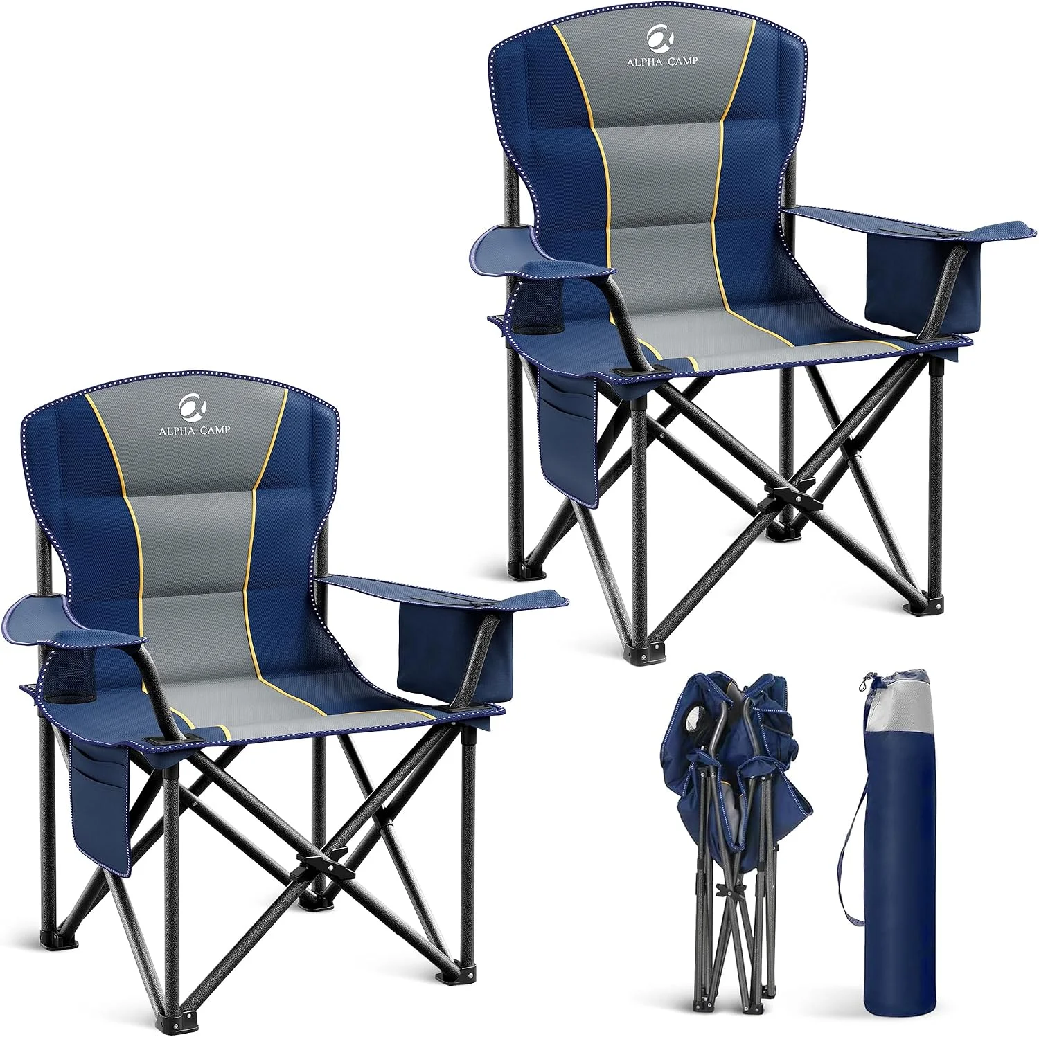 CAMP Folding Camping Chair Oversized Heavy Duty Padded Outdoor Chair with Cup Holder Storage and Cooler Bag - Image 3