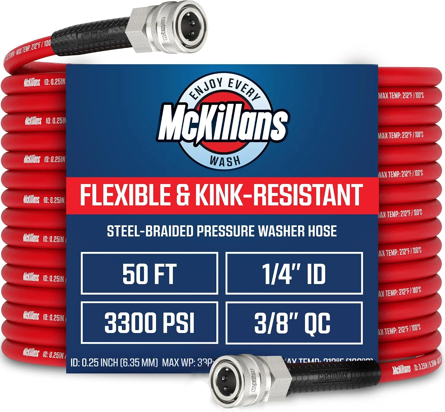 QC Installed Pressure Washer Hose 50 ft, Flexible & Kink-resistant, Steel-Braided & Durable- 3/8 QC - Image 4